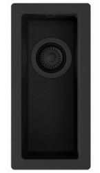 GraniteMy Universal granitový malý čierny drez 17x40 cm čierny na pracovnú dosku, na spodnú montáž a zapustený s čiernou zátkou 1208967140