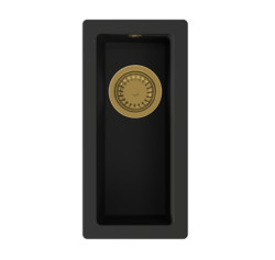 GraniteMy Universal granitový malý čierny drez 17x40 cm čierny na montáž na povrch, pod montáž a zabudovanie s zlatou zátkou 1208967142