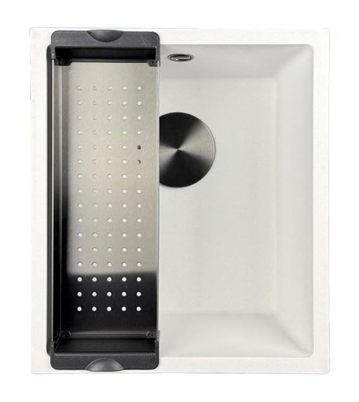 GraniteMy Universal žulový biely drez 34x40 cm biely na pracovnú dosku, pod pracovnú dosku a na rovinu s čiernou zátkou 1208967147