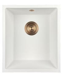 GraniteMy Universele granieten witte spoelbak 34x40 cm biela, na vrch, pod a rovná montáž, s medenou zátkou 1208967148