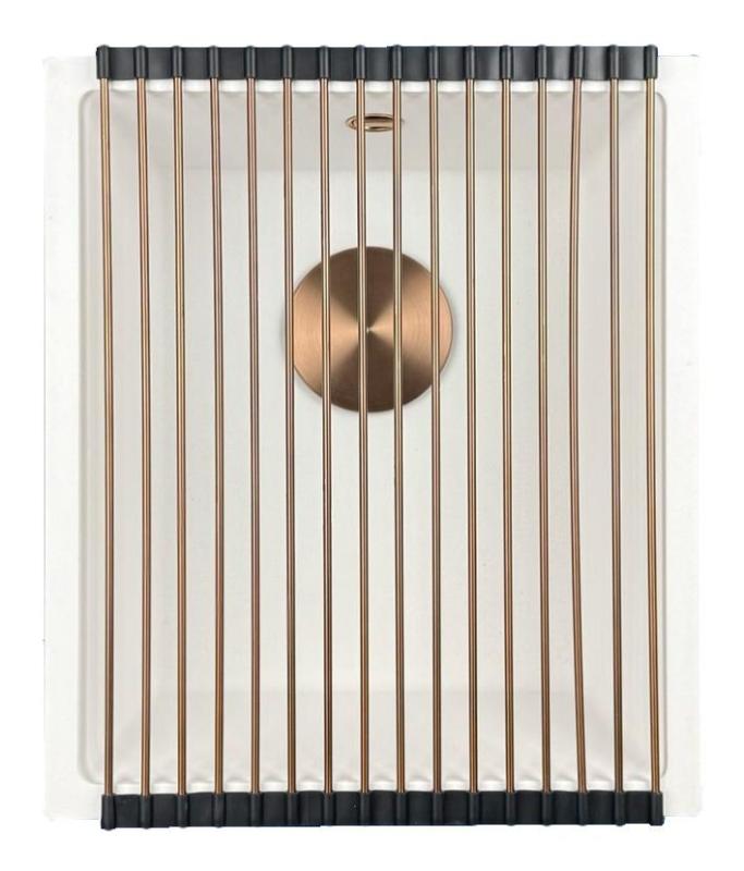 GraniteMy Universele granieten witte spoelbak 34x40 cm biela, na vrch, pod a rovná montáž, s medenou zátkou 1208967148