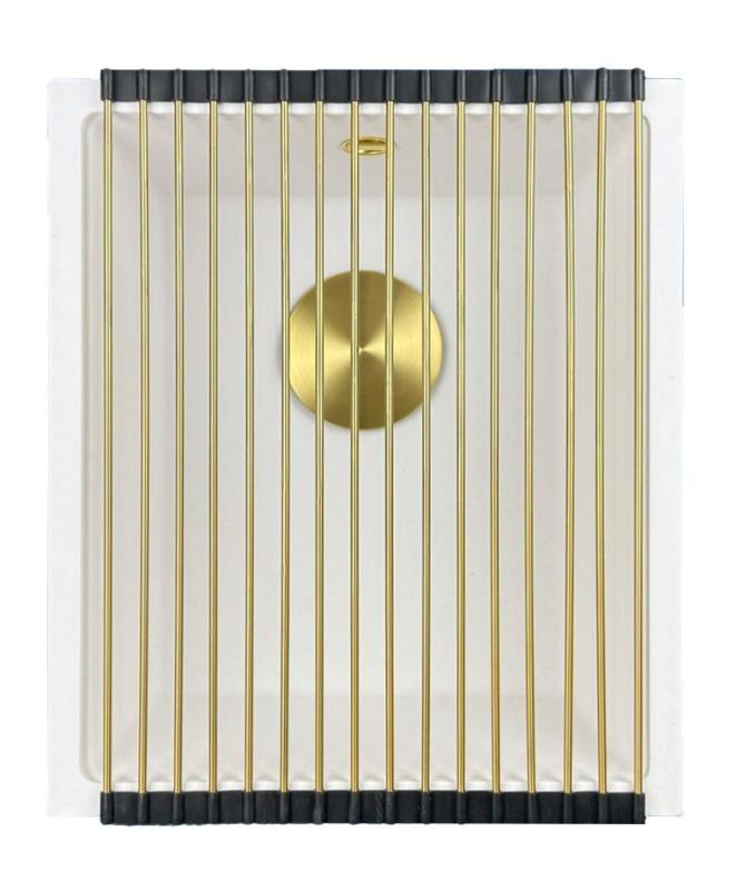 GraniteMy Universal žulový biely drez 34x40 cm biely, montáž na pracovnú dosku, pod pracovnú dosku a do roviny s pracovnou doskou so zlatou zátkou 1208967149