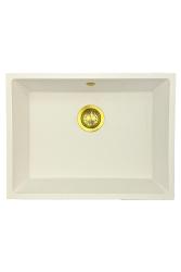 GraniteMy Univerzálny žulový biely drez 55x40 cm biely na dosku, pod dosku a do roviny so zlatou zátkou 1208967155