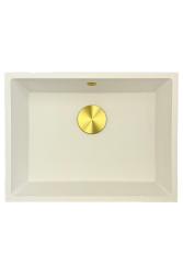 GraniteMy Univerzálny žulový biely drez 55x40 cm biely na dosku, pod dosku a do roviny so zlatou zátkou 1208967155