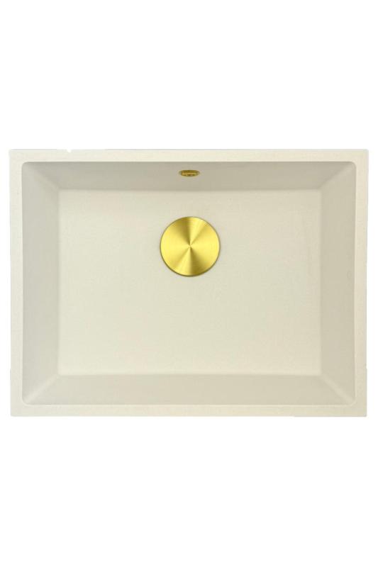 GraniteMy Univerzálny žulový biely drez 55x40 cm biely na dosku, pod dosku a do roviny so zlatou zátkou 1208967155