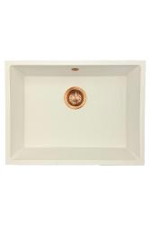 GraniteMy Universele granieten witte spoelbak 55x40 cm biela, montáž zhora, zdola a v jednej rovine s doskou s medenou zátkou 1208967156