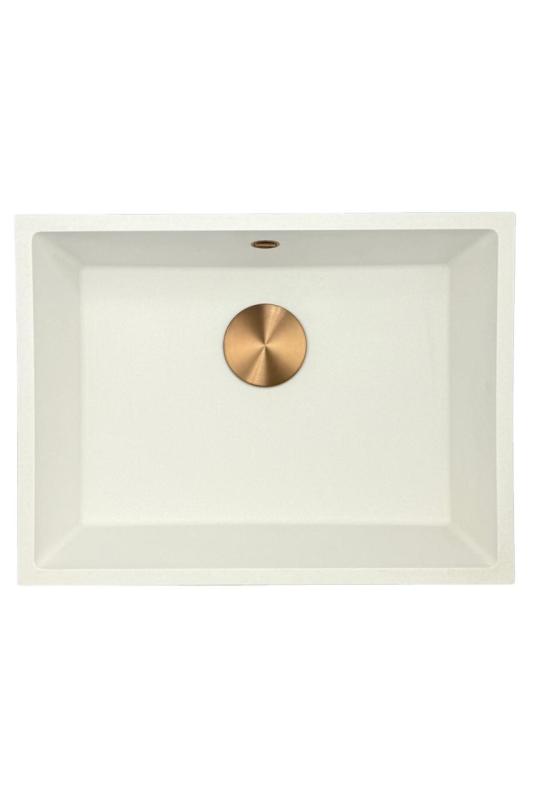 GraniteMy Universele granieten witte spoelbak 55x40 cm biela, montáž zhora, zdola a v jednej rovine s doskou s medenou zátkou 1208967156