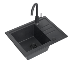 Quadri Sligo 60 antracitový granitový drez set 55x44 cm s odkvapkávacou plochou vrátane batérie 1208967199
