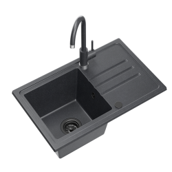 Quadri Sligo 70 antracitový žulový drez set 70x44 cm s odkvapkávacou časťou vrátane batérie 1208967204