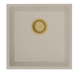 GraniteMy Universal granitový béžový pieskový drez 40x40 cm na pracovnú dosku, pod pracovnú dosku a do roviny s pracovnou doskou so zlatou výpusťou 1208967209