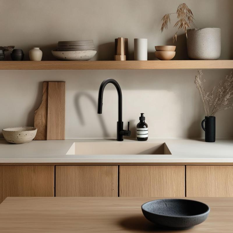 GraniteMy univerzálny žulový béžový pieskový drez 40x40 cm na montáž na pracovnú dosku, pod pracovnú dosku a na rovinu s medenou zátkou 1208967210