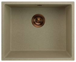 GraniteMy Univerzálny granitový béžový pieskový drez 50x40 cm na montáž na pracovnú dosku, pod pracovnú dosku a do roviny s pracovnou doskou s medenou zátkou 1208967221