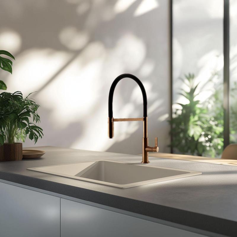 GraniteMy Univerzálny granitový béžový pieskový drez 50x40 cm na montáž na pracovnú dosku, pod pracovnú dosku a do roviny s pracovnou doskou s medenou zátkou 1208967221