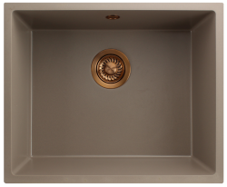 GraniteMy Universal žulový taupe drez 50x40 cm pre montáž na dosku, pod dosku a do roviny s medenou zátkou 1208967225