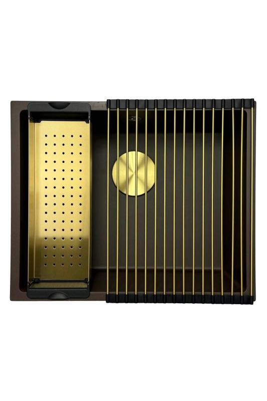 GraniteMy Universele granieten café spoelbak 50x40 cm, geschikt voor opbouw, onderbouw en vlakbouw, met afvoerplug 1208967230