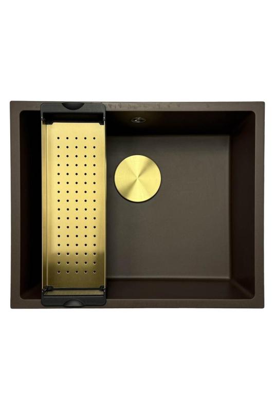 GraniteMy Universele granieten café spoelbak 50x40 cm, geschikt voor opbouw, onderbouw en vlakbouw, met afvoerplug 1208967230