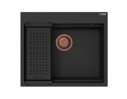 GraniteMy parná žulová drez 56x48 cm čierna nadstavbová s medenou zátkou vrátane príslušenstva 1208967234