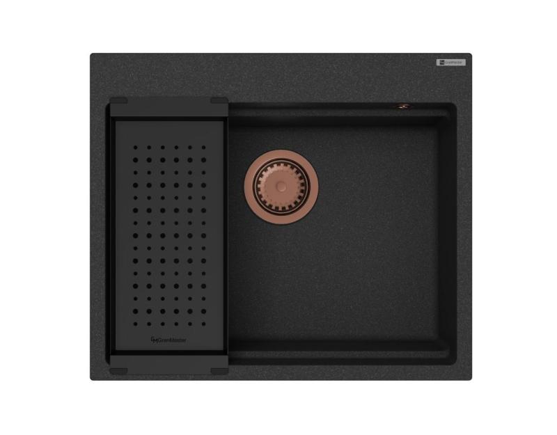 GraniteMy parná žulová drez 56x48 cm čierna nadstavbová s medenou zátkou vrátane príslušenstva 1208967234
