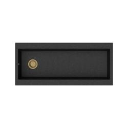 GraniteMy Trog veľká čierna žulová drez 116x50 cm čierny s montážou na povrch s otvorom na batériu so zlatou zátkou 1208967239