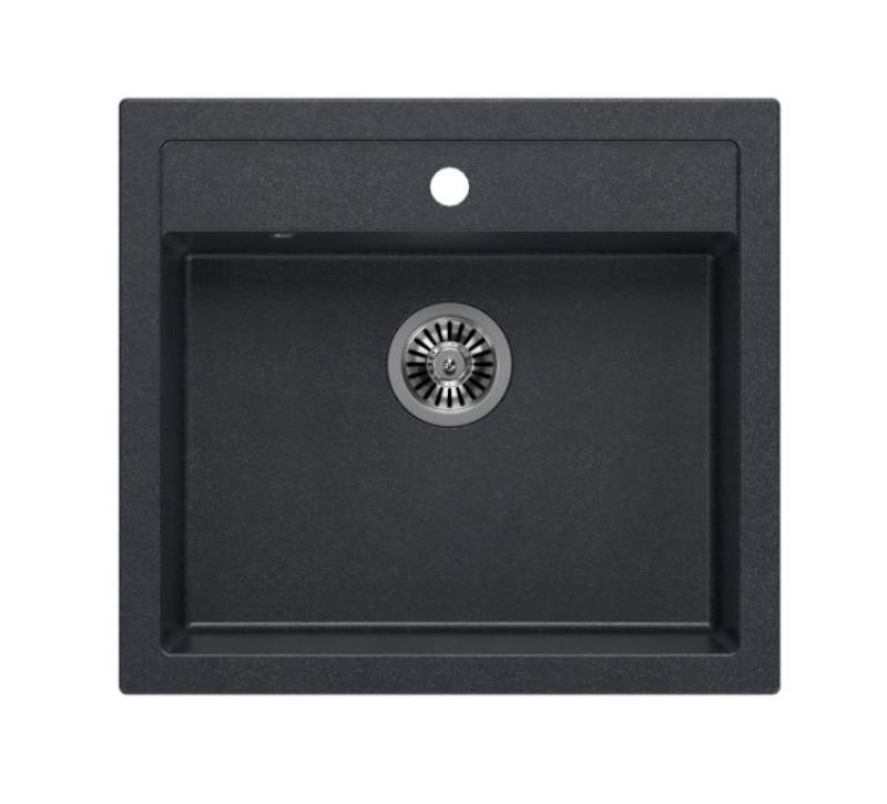 Quadri Farmhouse vidiecky vstavaný alebo nástenný žulový drez antracit s nehrdzavejúcou oceľovou zátkou 595x540mm 1208967269