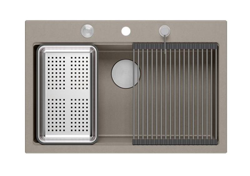 Quadri Hard Rock taupe žulový vrchný drez veľký 76x50cm vrátane nerezovej zátky a príslušenstva 1208967270