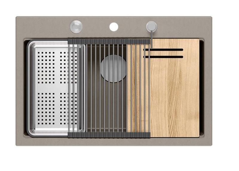 Quadri Hard Rock taupe žulový vrchný drez veľký 76x50cm vrátane nerezovej zátky a príslušenstva 1208967270