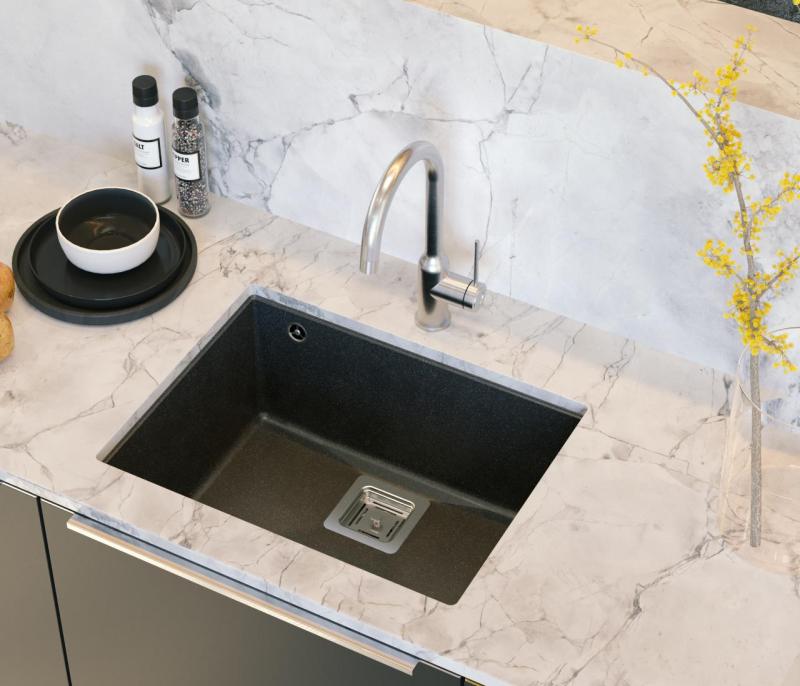 Quadri Quadrangle antracitový žulový podstavný drez 55x42 cm s nerezovou zátkou 1208967273