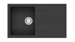 GraniteMy Vesi granitový nadstavbový čierny drez 86x50cm s odkvapkávačom otočným s nerezovou zátkou 1208967279