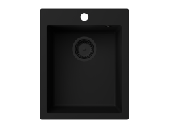 GraniteMy Bremen granitový drez 40x50 cm čierny na montáž, podmontáž a plochú montáž s otvorom pre batériu a čiernou zátkou 1208967281