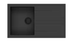 GraniteMy Vesi granitový čierny drez na povrch 86x50cm s odkvapkávačom obojstranným s čiernou zátkou 1208967288