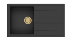 GraniteMy Vesi granitový nástavbový čierny drez 86x50cm s odkvapkávačom, otočný so zlatým zátkou 1208967289
