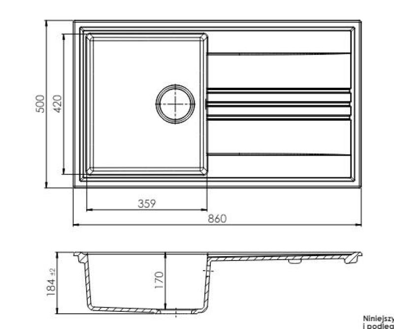 GraniteMy Vesi granitový nástavbový čierny drez 86x50cm s odkvapkávačom, otočný so zlatým zátkou 1208967289