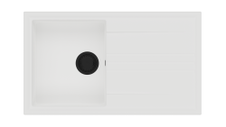 GraniteMy Veľmi plytký žulový nadstavbový biely drez 86x50cm s odkvapkávačom, obojstranný, s čiernym uzáverom 1208967292