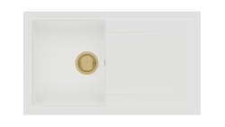 GraniteMy Vesi granitový nástavbový biely drez 86x50cm s odkvapkávačom obrácený so zlatým zátkou 1208967293