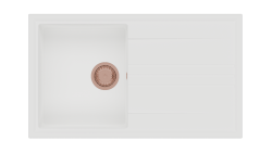 GraniteMy Vesi granitový nadstavbový biely drez 86x50cm s odkvapkávačom, otočný, s medenou zátkou 1208967294