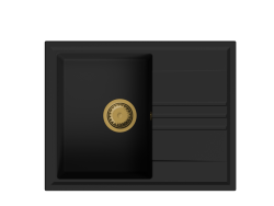 GraniteMy Vesi granitový nadstavbový čierny drez 64x50cm s odkvapkávačom, otočný, so zlatým zátkou 1208967296