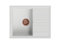 GraniteMy Vesi granitový nástavbový biely drez 64x50cm so sušičkou, obojstranný s medenou zátkou 1208967301