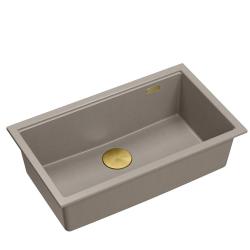 Quadri Newport II veľký a hlboký drez z granitu, montáž na povrch aj pod povrch, taupe drez 76x45cm so zlatou zátkou 1208967309