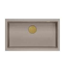 Quadri Newport II veľký a hlboký drez z granitu, montáž na povrch aj pod povrch, taupe drez 76x45cm so zlatou zátkou 1208967309