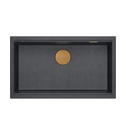 Quadri Newport II veľký a hlboký drez granitový na montáž na pracovnú dosku alebo pod pracovnú dosku antracitový drez 76x45cm s medenou zátkou 1208967311