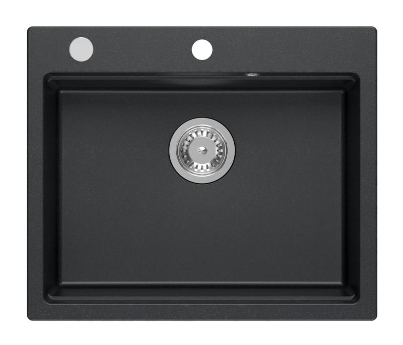 Quadri Durham antracitový granitový nadstavbový drez 595x500 so zásobníkom na mydlo, doskou na krájanie, vkladacím drezom a rolovacou podložkou 1208967379