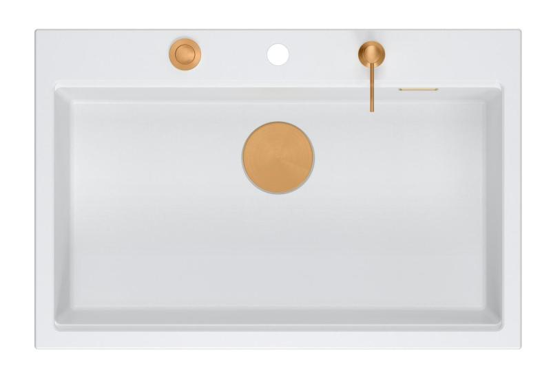 Quadri Hard Rock biely žulový drez s veľkou vaničkou 76x50cm vrátane medenej zátky a príslušenstva 1208967428