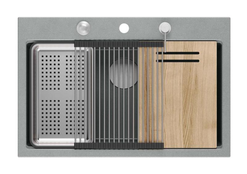 Quadri Hard Rock šedý žulový nastaviteľný veľký drez 76x50cm vrátane nerezovej zátky a príslušenstva 1208967430