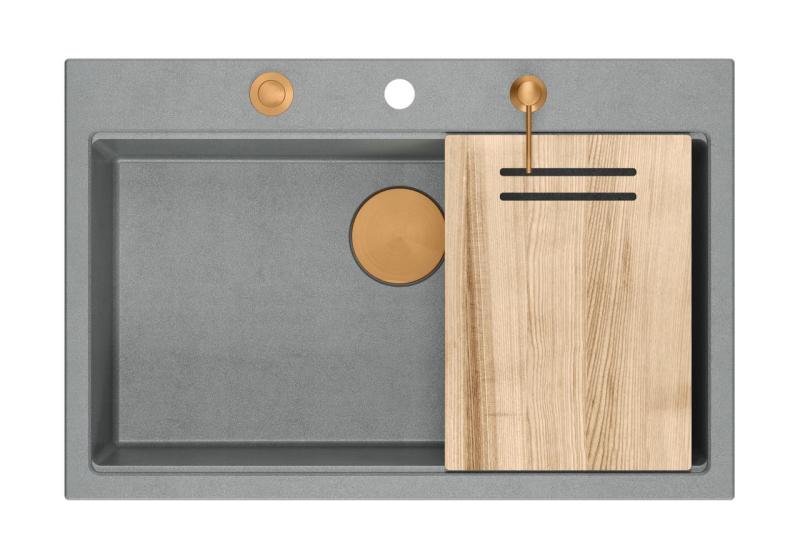 Quadri Hard Rock sivý žulový nadstavbový veľký drez 76x50cm vrátane medenej zátky a príslušenstva 1208967435