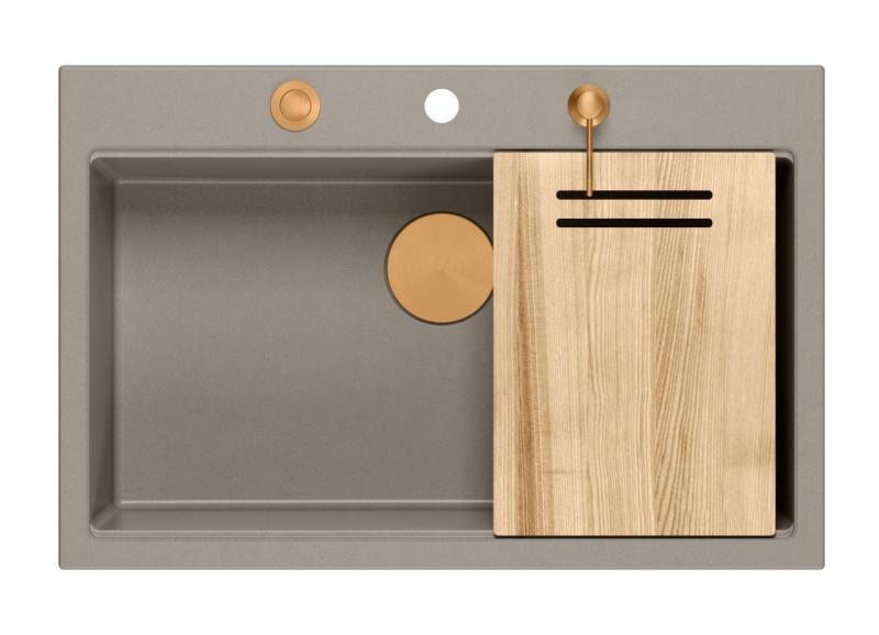Quadri Hard Rock taupe granitové umývadlo na pracovnú dosku 76x50 cm vrátane medenej zátky a príslušenstva 1208967439