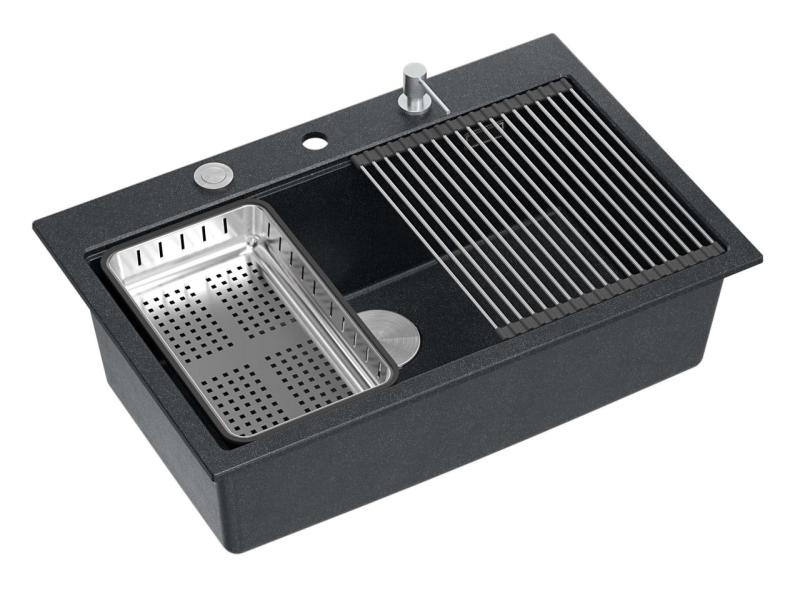 Quadri Hard Rock antracitový granitový vstavaný veľký drez 76x50 cm vrátane nerezovej zátky a príslušenstva 1208967442