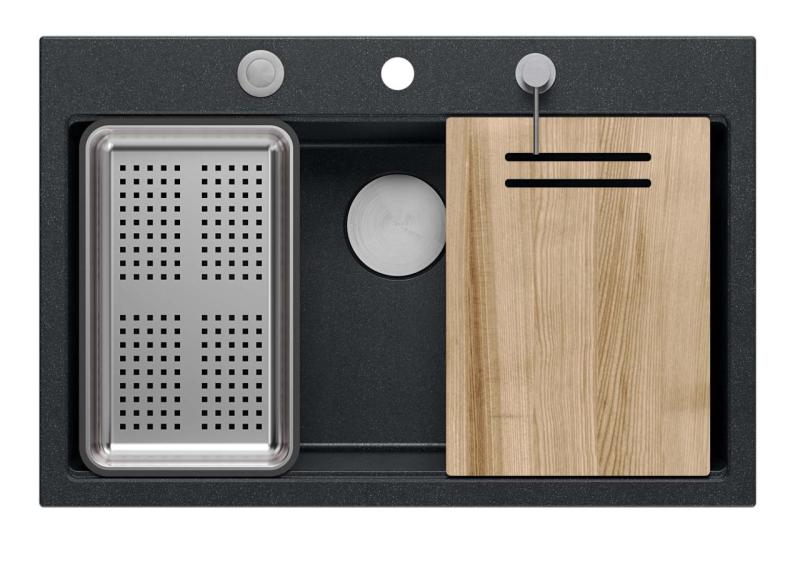 Quadri Hard Rock antracitový granitový vstavaný veľký drez 76x50 cm vrátane nerezovej zátky a príslušenstva 1208967442