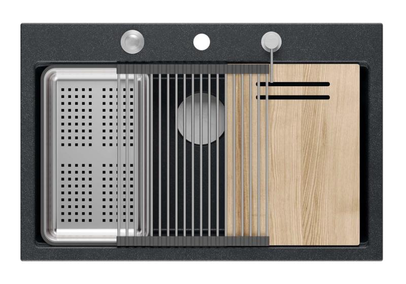 Quadri Hard Rock antracitový granitový vstavaný veľký drez 76x50 cm vrátane nerezovej zátky a príslušenstva 1208967442