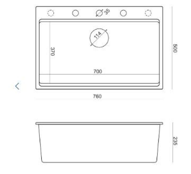 Quadri Hard Rock antracitový granitový vstavaný veľký drez 76x50 cm vrátane nerezovej zátky a príslušenstva 1208967442
