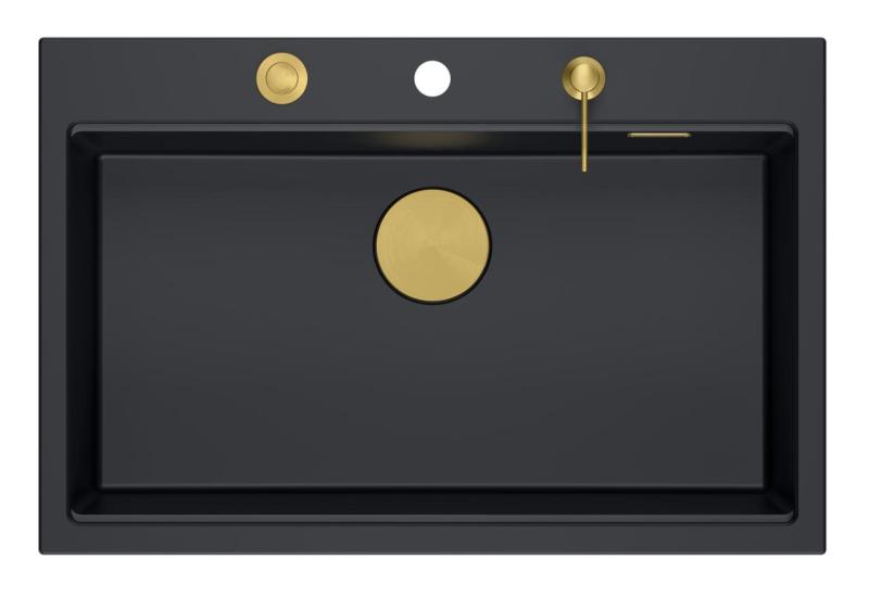 Quadri Hard Rock antracitový granitový nadstavbový veľký drez 76x50 cm vrátane zlatej zátky a príslušenstva 1208967444